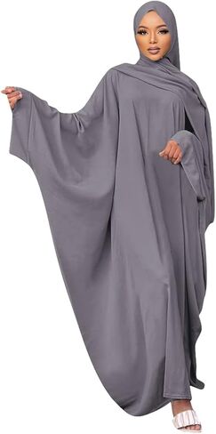 IMEKIS Women Muslim Abaya Modest Dress with Hijab Solid Middle East Arabian Robe Islamic Dubai Outfit Wedding Dresses in Saudi Arabia