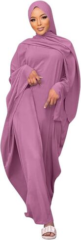IMEKIS Women Muslim Abaya Modest Dress with Hijab Solid Middle East Arabian Robe Islamic Dubai Outfit Wedding Dresses in Saudi Arabia