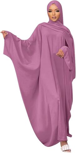 IMEKIS Women Muslim Abaya Modest Dress with Hijab Solid Middle East Arabian Robe Islamic Dubai Outfit Wedding Dresses in Saudi Arabia