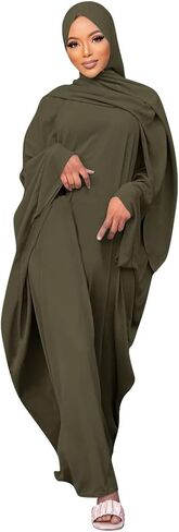 IMEKIS Women Muslim Abaya Modest Dress with Hijab Solid Middle East Arabian Robe Islamic Dubai Outfit Wedding Dresses in Saudi Arabia