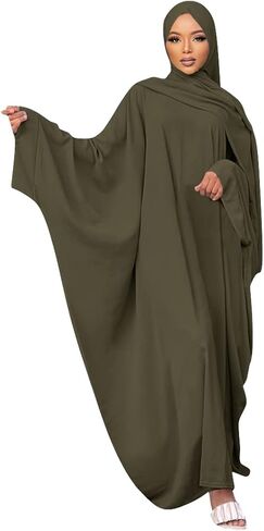 IMEKIS Women Muslim Abaya Modest Dress with Hijab Solid Middle East Arabian Robe Islamic Dubai Outfit Wedding Dresses in Saudi Arabia
