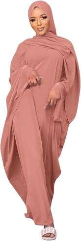 IMEKIS Women Muslim Abaya Modest Dress with Hijab Solid Middle East Arabian Robe Islamic Dubai Outfit Wedding Dresses in Saudi Arabia