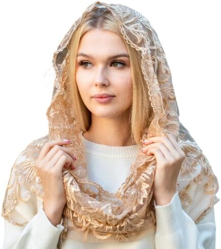 Catholic Mantilla Mass Infinity Veil Church Lace Veil Spanish Chapel Church Women Cathedral Mass Head Covering Veil Infinity in Kuwait