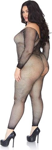 Leg Avenue Women's Rhinestone Seamless Fishnet Long Sleeve Crotchless Bodystocking in Saudi Arabia