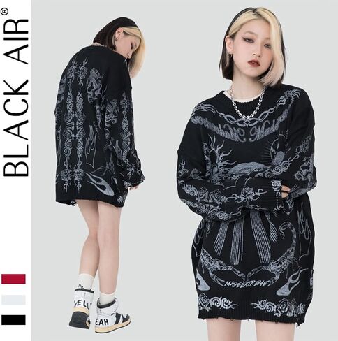Ethbox Harajuku Retro Street Sweater Gothic Skull Eye Sweater Printed Hip Hop Oversized Pullover Sweater Long Sleeves in Saudi Arabia