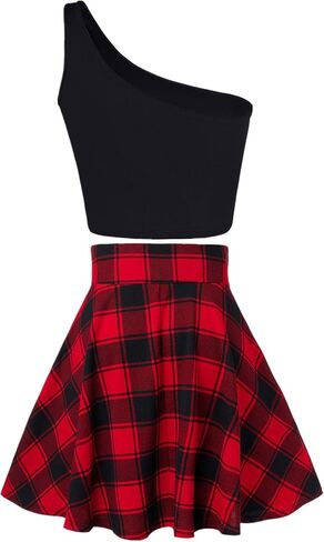 SFBBCLOZ 2 قطعة زي فتاة المدرسة للنساء الهذيان الزي سترة بكتف واحد تنانير منقوشة للنساء in Kuwait