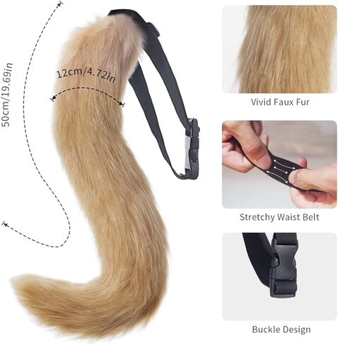 ذيل ثعلب رافاكيني، زي ذيل ثعلب من الفرو الصناعي، فستان تنكرية للهالوين قابل للتعديل، زي ذيل ثعلب فروي للبالغين والأطفال والحفلات in Kuwait