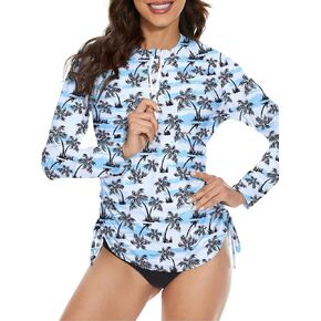 ملابس سباحة نسائية طويلة الأكمام من Rash Guard بعامل حماية من الأشعة فوق البنفسجية 50+، قميص سباحة نصف سحاب جانبي قابل للتعديل in Kuwait