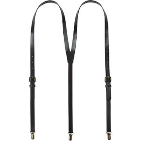 AGDHERSNVX Genuine Leather Suspenders for Men Y Back Shape Adjustable with Heavy Duty Clips for Wedding Groomsmen