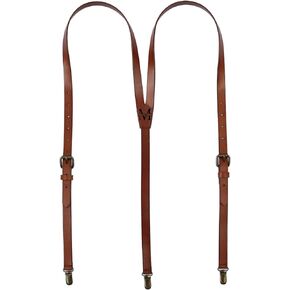 AGDHERSNVX Genuine Leather Suspenders for Men Y Back Shape Adjustable with Heavy Duty Clips for Wedding Groomsmen