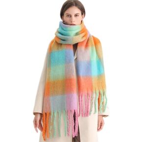 WYNAKESHU Women Scarf Winter Big Colorful Checked Thick Warm Wrap Scarves Casual Tassel Blanket Scarf Stylish Plaid Design in Kuwait