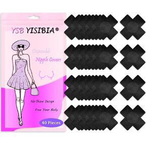 YISIBIA 40 Pieces Nipple Covers For Women Disposable Self-Adhesive Nipple Pasties Petals Stickers Breast Pasties (Black-X shape) in Kuwait