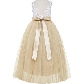 ekidsbridal Scalloped Lace Back Flower Girl Dress Daily Gown Birthday Party Holiday 207R