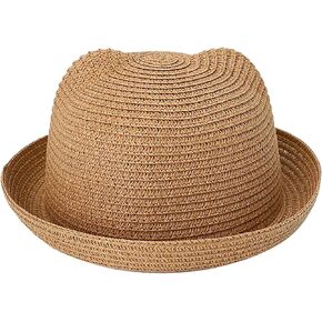 Kids Anti-UV Straw Sun Hat Cat Ear Summer Cap for Girl Boys Bucket Hat