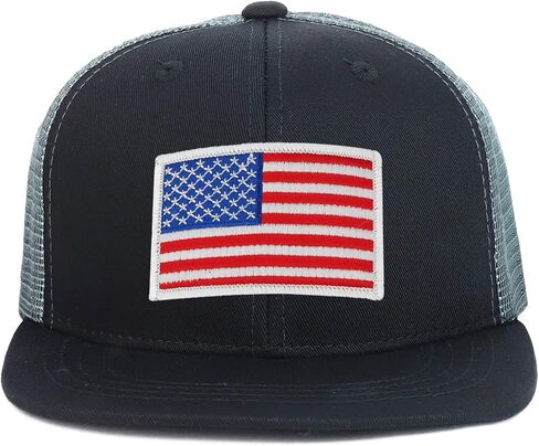 Armycrew Youth Kid's White American Flag Patch Flat Bill Snapback Trucker Cap in Saudi Arabia