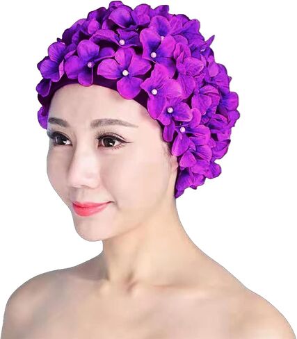 قبعة سباحة للاستحمام بتلات الزهور للنساء والفتيات من KADBLE، قبعة سباحة كلاسيكية للشعر الطويل/القصير in Kuwait