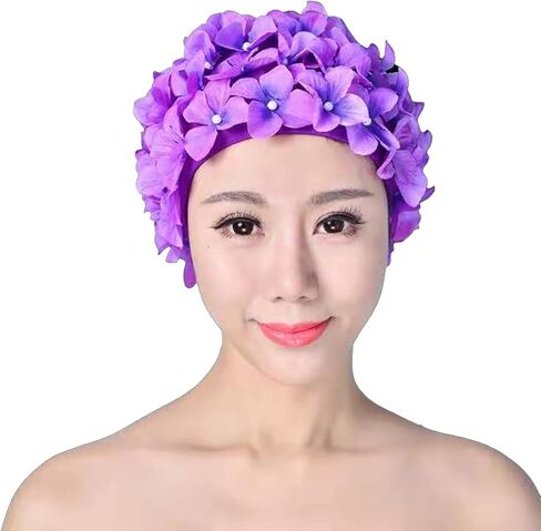 قبعة سباحة للاستحمام بتلات الزهور للنساء والفتيات من KADBLE، قبعة سباحة كلاسيكية للشعر الطويل/القصير in Kuwait