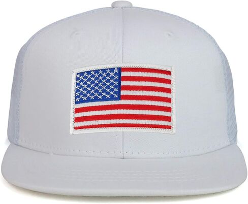 Armycrew Youth Kid's White American Flag Patch Flat Bill Snapback Trucker Cap in Saudi Arabia