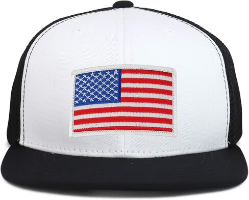 Armycrew Youth Kid's White American Flag Patch Flat Bill Snapback Trucker Cap in Saudi Arabia
