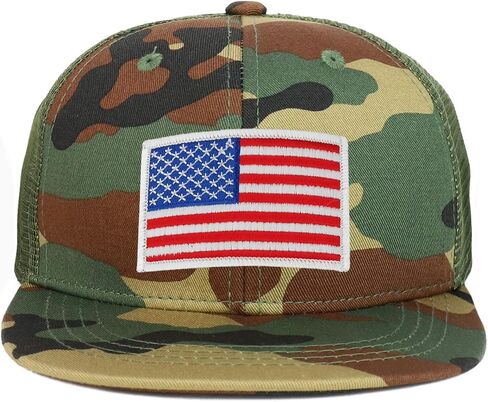 Armycrew Youth Kid's White American Flag Patch Flat Bill Snapback Trucker Cap in Saudi Arabia