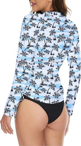 ملابس سباحة نسائية طويلة الأكمام من Rash Guard بعامل حماية من الأشعة فوق البنفسجية 50+، قميص سباحة نصف سحاب جانبي قابل للتعديل in Kuwait