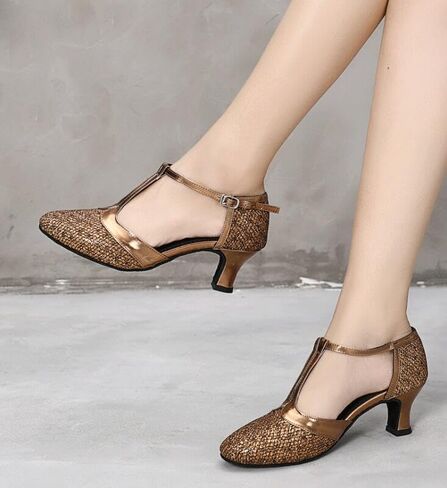 أحذية Inupon النسائية لقاعة الرقص على شكل حرف T أحذية الرقص اللاتينية مقاس 2.16 بوصة كعب حفلات السالسا التانجو in Kuwait