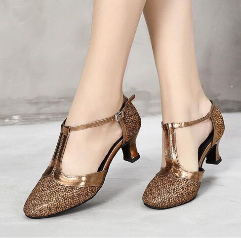 أحذية Inupon النسائية لقاعة الرقص على شكل حرف T أحذية الرقص اللاتينية مقاس 2.16 بوصة كعب حفلات السالسا التانجو in Kuwait