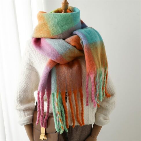 WYNAKESHU Women Scarf Winter Big Colorful Checked Thick Warm Wrap Scarves Casual Tassel Blanket Scarf Stylish Plaid Design in Kuwait