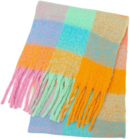 WYNAKESHU Women Scarf Winter Big Colorful Checked Thick Warm Wrap Scarves Casual Tassel Blanket Scarf Stylish Plaid Design in Kuwait