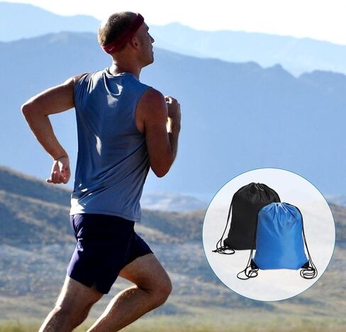 Mozeat Lens 2Pcs Drawstring Backpack Bags Black Blue Drawstring Bag Bulk Cinch Tote Sack PE Bags Draw String Bags Pack Drawstring Gym Bag Swim Bag for Women Men in Saudi Arabia