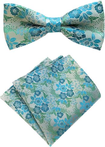 Mens Cravat Pre-Tied Bow Tie Set Luxury Floral Pattern Wedding Bowties with Pocket Square Set in Saudi Arabia