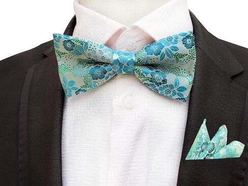 Mens Cravat Pre-Tied Bow Tie Set Luxury Floral Pattern Wedding Bowties with Pocket Square Set in Saudi Arabia