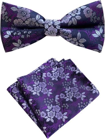 Mens Cravat Pre-Tied Bow Tie Set Luxury Floral Pattern Wedding Bowties with Pocket Square Set in Saudi Arabia