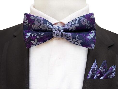 Mens Cravat Pre-Tied Bow Tie Set Luxury Floral Pattern Wedding Bowties with Pocket Square Set in Saudi Arabia