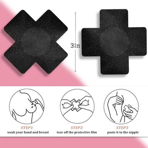 YISIBIA 40 قطعة من أغطية الحلمات للنساء للاستعمال مرة واحدة، ذاتية اللصق، ملصقات بتلات فطائر الثدي (شكل أسود على شكل X) in Kuwait