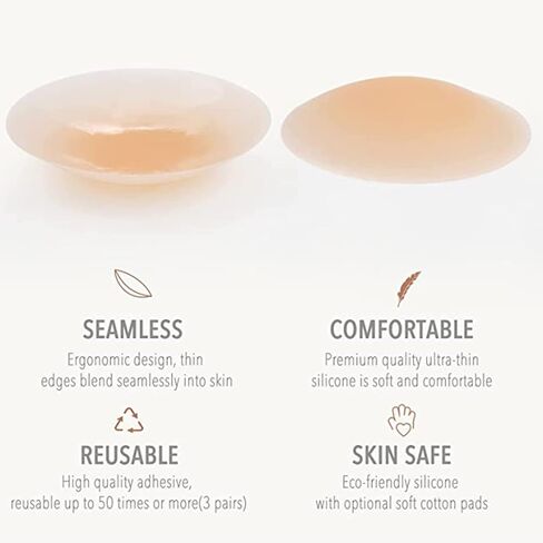 ZRUOYI Nipple Covers - 2 Pairs Reusable Silicone Nipple Covers with Travel Case, Plus 2 Pairs Disposable Lace Nipple Covers,Sticky Adhesive Breast Pasties for Women Cream in Kuwait