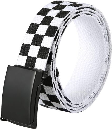 HDE Checkered Belt for Boys Men Black Flip Top Buckle Military Canvas Web Belts in Saudi Arabia