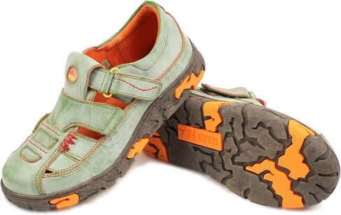 TMA EYES Womens Hand Stitching Leaher Shoes with Hollow Breathable Hook and Loop Slip-on Casual Shoes in Kuwait