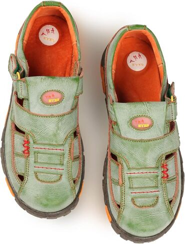 TMA EYES Womens Hand Stitching Leaher Shoes with Hollow Breathable Hook and Loop Slip-on Casual Shoes in Kuwait