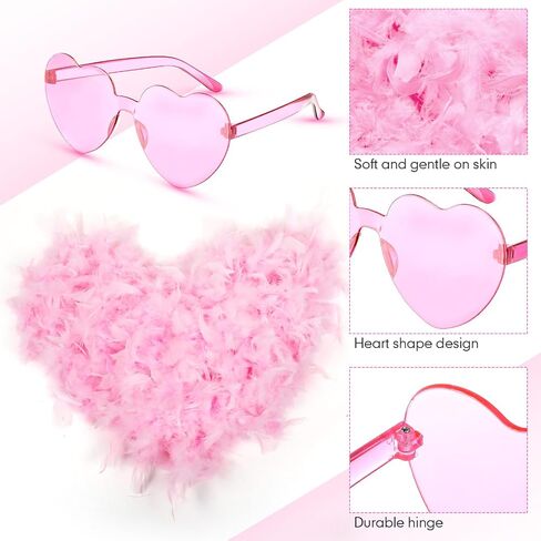 Yunsailing 12 Pcs Pink Feather Boas for Party Boas Bulk Heart Shaped Sunglasses Trendy Pink Heart Glasses 6ft Boas Feather Costume Women Girls Dress up Wedding Bachelor Birthday Party Favors in Saudi Arabia