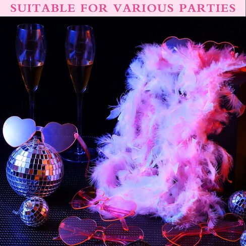 Yunsailing 12 Pcs Pink Feather Boas for Party Boas Bulk Heart Shaped Sunglasses Trendy Pink Heart Glasses 6ft Boas Feather Costume Women Girls Dress up Wedding Bachelor Birthday Party Favors in Saudi Arabia