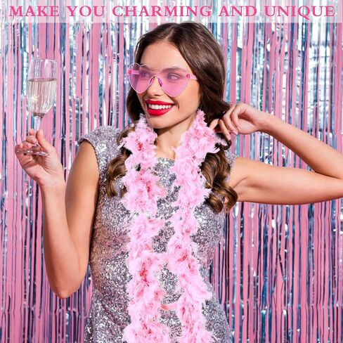 Yunsailing 12 Pcs Pink Feather Boas for Party Boas Bulk Heart Shaped Sunglasses Trendy Pink Heart Glasses 6ft Boas Feather Costume Women Girls Dress up Wedding Bachelor Birthday Party Favors in Saudi Arabia
