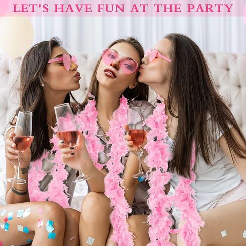 Yunsailing 12 Pcs Pink Feather Boas for Party Boas Bulk Heart Shaped Sunglasses Trendy Pink Heart Glasses 6ft Boas Feather Costume Women Girls Dress up Wedding Bachelor Birthday Party Favors in Saudi Arabia
