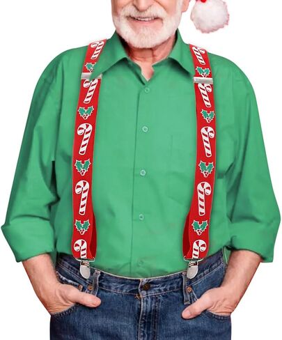 BODIY Red Stanta Suspenders for Men Christmas Suspenders Funny Wide Elstic Y Back with Metal Clips Adjustable Suspender in Kuwait