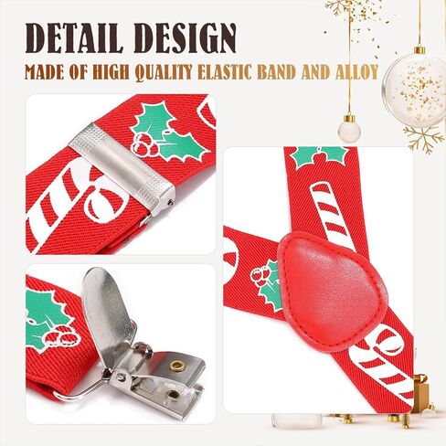 BODIY Red Stanta Suspenders for Men Christmas Suspenders Funny Wide Elstic Y Back with Metal Clips Adjustable Suspender in Kuwait