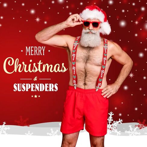 BODIY Red Stanta Suspenders for Men Christmas Suspenders Funny Wide Elstic Y Back with Metal Clips Adjustable Suspender in Kuwait