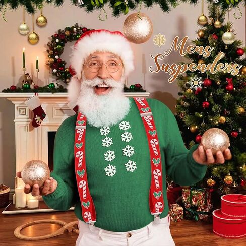 BODIY Red Stanta Suspenders for Men Christmas Suspenders Funny Wide Elstic Y Back with Metal Clips Adjustable Suspender in Kuwait