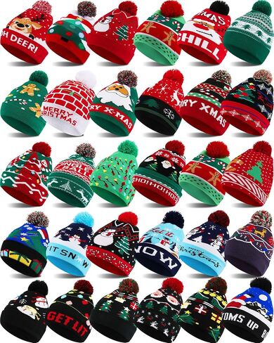 Suhine 30 Pieces Kids Christmas Hats Bulk Winter Knitted Beanies Holiday Santa Hat for Donation Xmas Party Supplies in Saudi Arabia