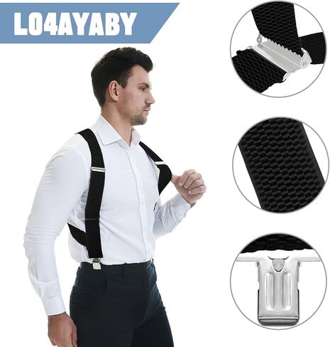 L04AYABY حمالات جانبية سوداء للرجال حمالات تزلج كبيرة وطويلة شديدة التحمل لحمالات سائق الشاحنة من الجلد البني in Kuwait