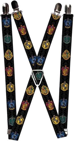 Buckle-Down Suspenders-Hogwarts & 4-House Crests/Filigree Black/Gray in Saudi Arabia